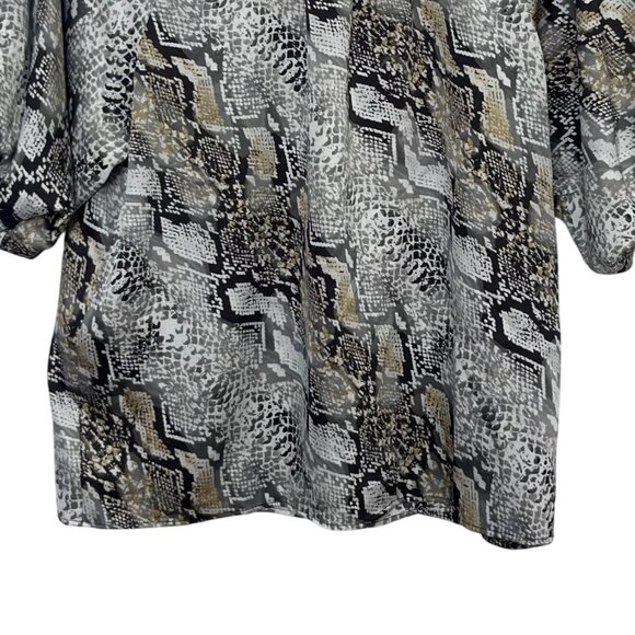 Worthington Snake Print Blouse Shirt Womens PM Medium New Petite Gray Black - Picture 4 of 9